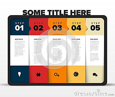 Vector progress five steps template in rounded container Vector Illustration