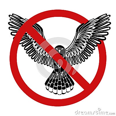 Vector prohibition sign with silhouette of a flying bird isolated from background. Do not catch rare birds. Danger of predator Vector Illustration