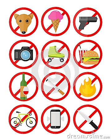 Vector prohibitory signs icons set no Vector Illustration