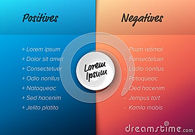 Vector pros and cons compare template table Vector Illustration