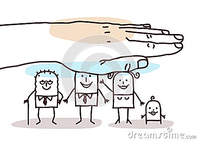 Protecting Big Hand - Cartoon Family Vector Illustration