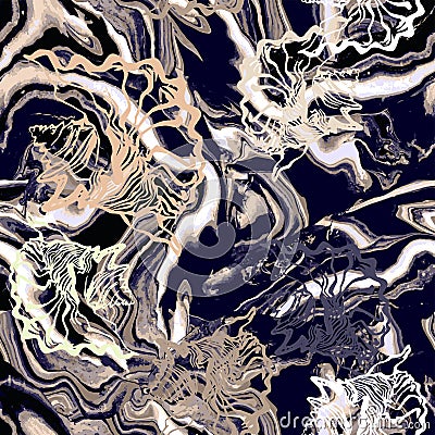 Vector psychedelic trendy seamless pattern with Fluid Art in beige tones. Vector Illustration