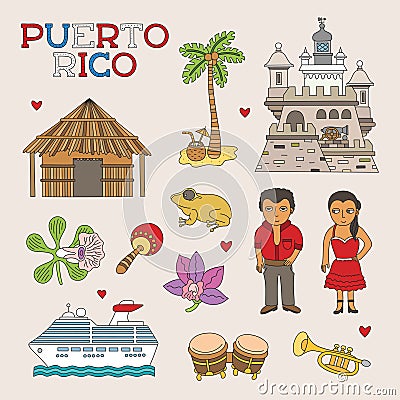 Vector Puerto Rico Doodle Art for Travel and Tourism Vector Illustration