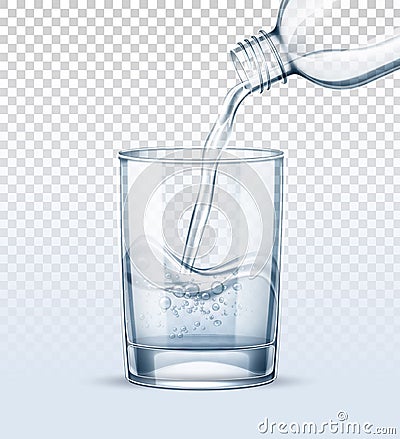 Vector pure water pouring into realistic glass cup Vector Illustration