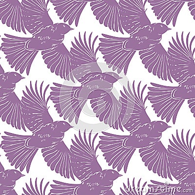 Vector Purple Bird Silhouettes Diagonal Seamless Vector Illustration