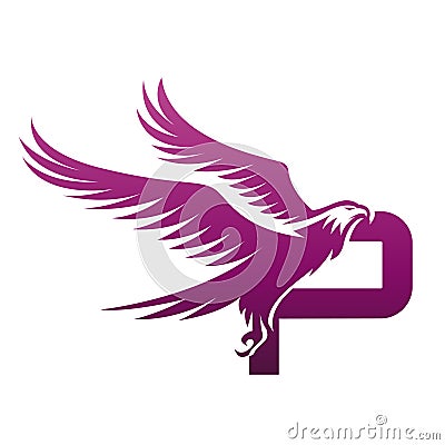 Vector Purple Brave Hawk Initial P Logo Stock Photo