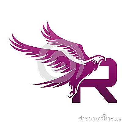 Vector Purple Brave Hawk Initial R Logo Stock Photo