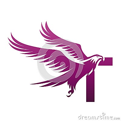 Vector Purple Brave Hawk Initial T Logo Vector Illustration