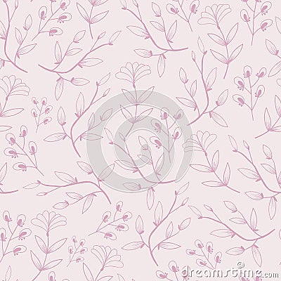 Vector purple monochorme flowers with blooming branch seamless pattern background Vector Illustration