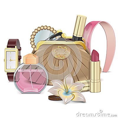 Vector Purse with Accessories Vector Illustration