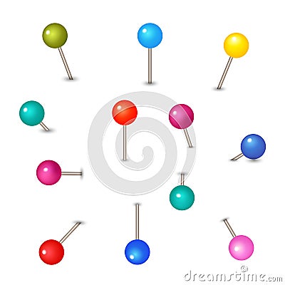 Vector pushpins on white background. Push pins for map Vector Illustration