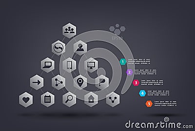 Vector pyramid infographics with web icons. Abstract element of chart, graph, diagram 5 steps, options, parts Vector Illustration