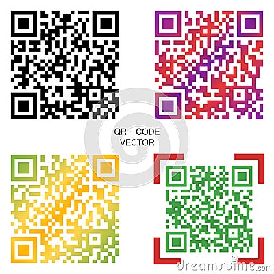 Vector QR code. A selection of multi-colored codes. Elements for your design. Vector Illustration