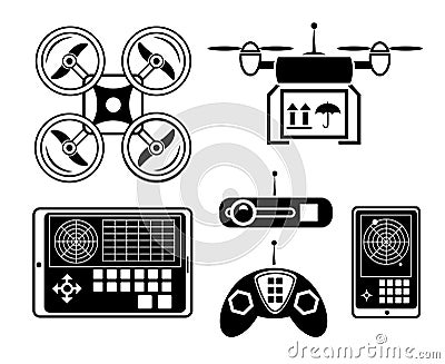Vector quadrocopter or drone icon set Vector Illustration