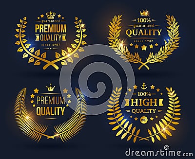 Vector quality emblems with laurel wreath Vector Illustration