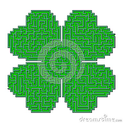 Vector Quatrefoil Leaf Clover Saint Patrick Day Maze Vector Illustration