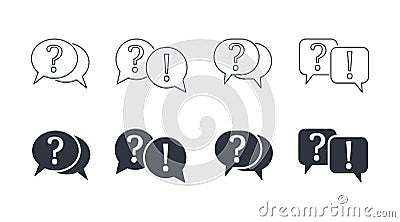 Vector questions answer icons. Question and exclamation mark. Linear filled marks editable strokes. Q and A speech bubble symbols Vector Illustration