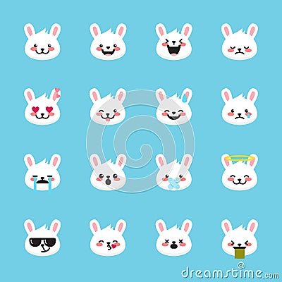 Vector rabbit emoticons collection. Cute emoji set Vector Illustration