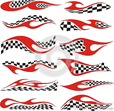 Vector Racing Flame Designs with Checkered Flags for Vehicle Vinyl Decals Vector Illustration