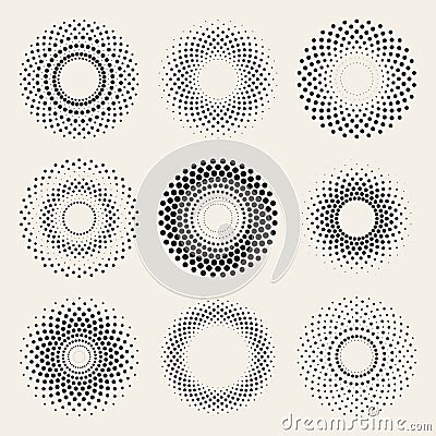 Vector Radial Gradient Halftone Sunburst Circle Shape Stippling Design Elements Vector Illustration