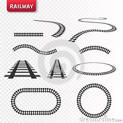 Vector rails set. Railways on white background. Railroad tracks. Vector Illustration