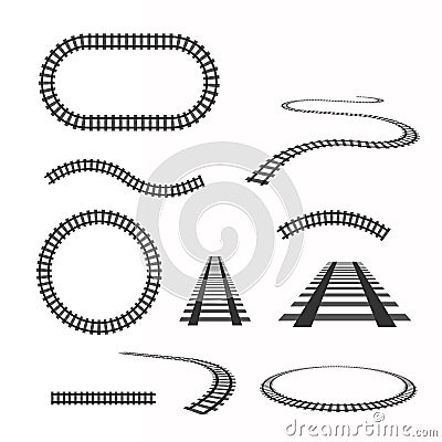 Vector rails set. Railways on white background. Railroad tracks. Vector Illustration