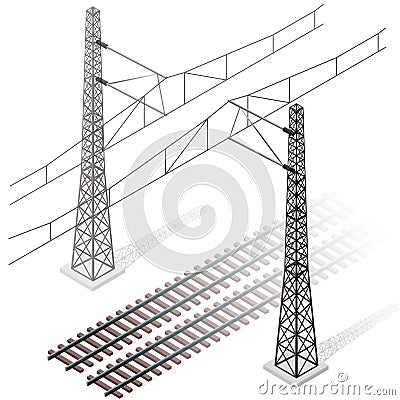 Vector railway in isometric 3d perspective isolated on white background. Vector Illustration