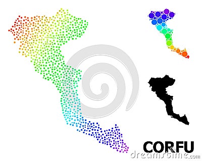 Vector Rainbow Colored Pixel Map of Corfu Island Vector Illustration