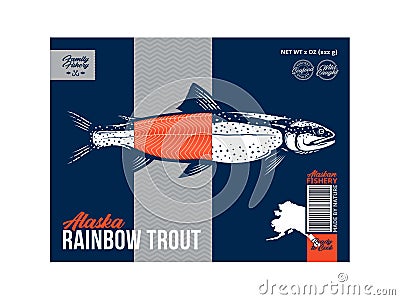 Vector rainbow trout packaging or label design Vector Illustration
