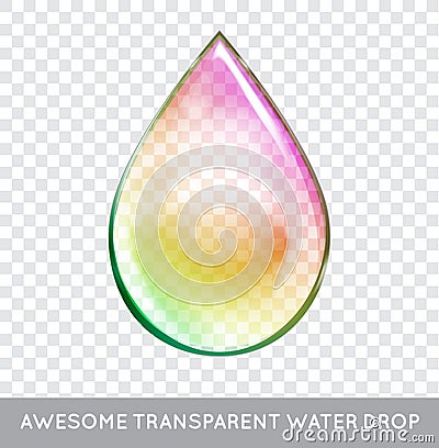 Vector Rainbow Water Drop. Transparent Realistic Design Vector Illustration