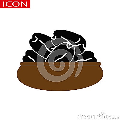 Vector Ramadan Hurma. Dried dates on a plate. Vector Illustration