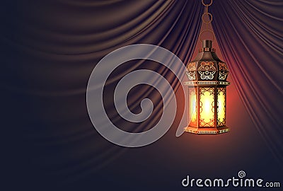 Vector ramadan kareem lantern realistic curtain Vector Illustration