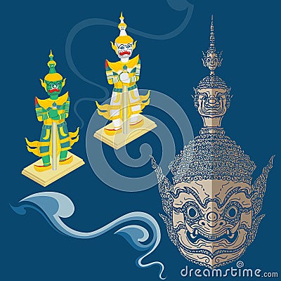 vector ramayana mask and figure,thai style,cut out and isolated,asian culture Stock Photo