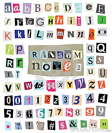 Vector Ransom Note #1- Cut Paper Letters, Numbers, Symbols Vector Illustration