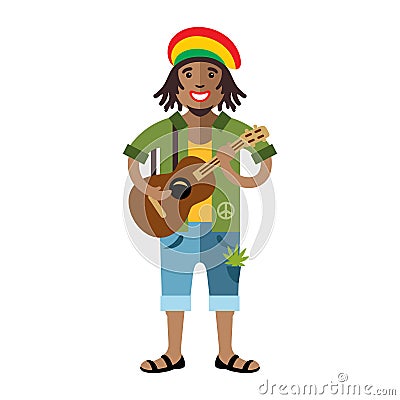 Vector Rastafarian. Reggae Artist. Flat style colorful Cartoon illustration. Vector Illustration