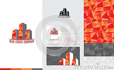 Vector : Real Estate Logo with business name card and corporate pattern in modern low poly style, Branding concept Vector Illustration