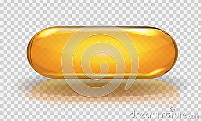 Vector Real fish oil capsule with transparency effect and shadow. Vector Illustration