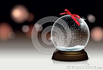 Vector realistic beautiful christmas still life with snowglobe and blurred lights in the background for your greeting card or Vector Illustration