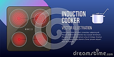 Vector realistic black induction cooktops or glass-ceramic Vector Illustration