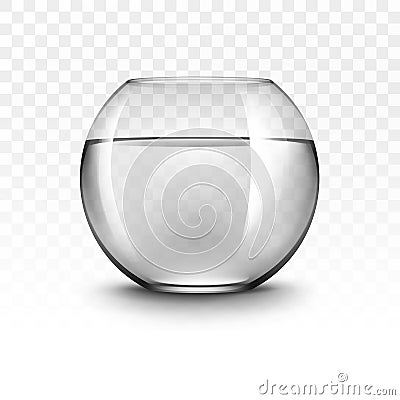 Vector Realistic Black Transparent Glass Fishbowl Aquarium with Water without Fish on White Background Vector Illustration