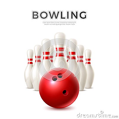 Vector realistic bowling ball and skittle pins Vector Illustration
