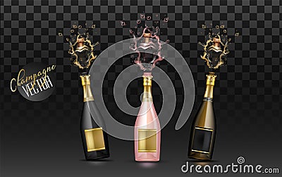 Vector realistic champagne explosion set Vector Illustration