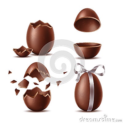Vector realistic chocolate eggs set easter symbol Vector Illustration
