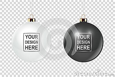 Vector Realistic 3d Christmas Glossy Glass Ball Icon, Mock-up Set Closeup Isolated on Transparency Grid Background Vector Illustration