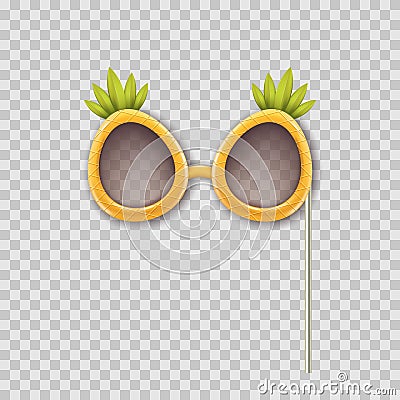 Vector realistic 3d illustration of photo booth props pineapple glasses. Object isolated on transparent background. Vector Illustration