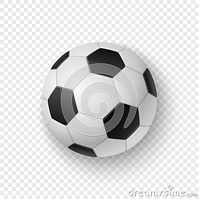 Vector realistic 3d white and black classic football soccer ball icon closeup isolated on transparency grid background Vector Illustration