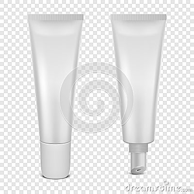 Vector realistic 3d white blank glossy closed and opened lip balm stick or hygienic lipstick in tube set closeup Vector Illustration