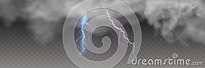 Vector realistic dark stormy sky with clouds, heavy rain and lightning strikes Vector Illustration