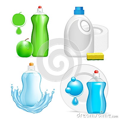 Vector realistic dishwashing liquid product icon set Vector Illustration