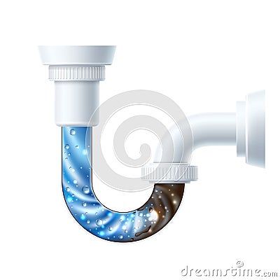 Vector plastic drain pipe clog with liquid cleaner Vector Illustration